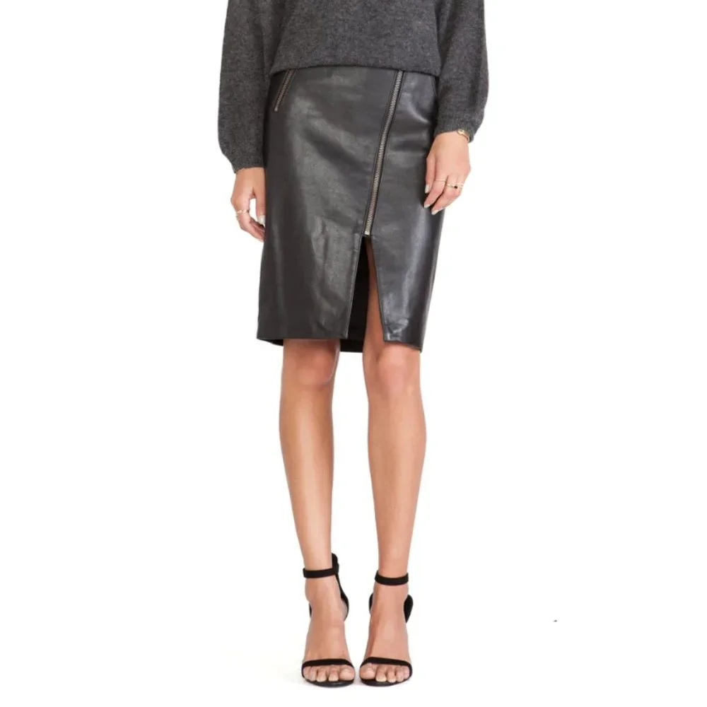 Mason Leather Black Pencil Skirt Zippers size 0 - Picture 4 of 14